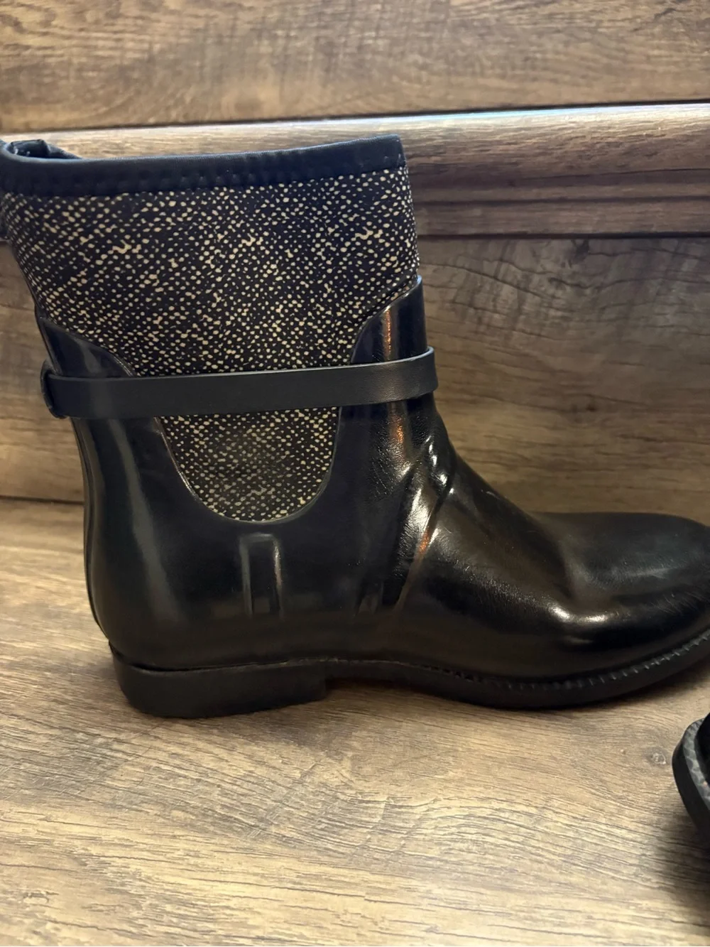 Michael Kors Black Ankle Rain Boots with Glittered Cuff and MK Charm